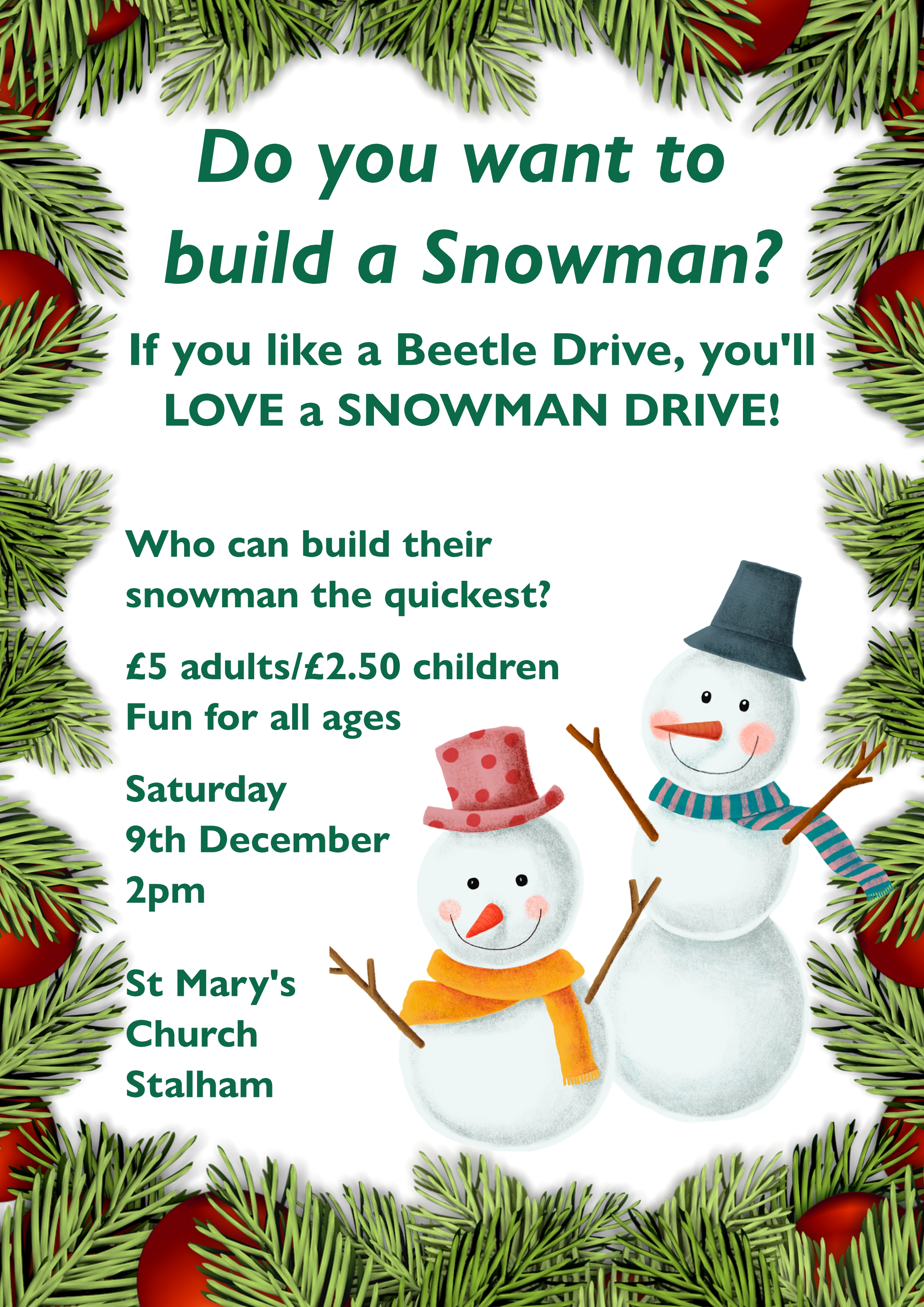 Build a snowman - 9th Dec 2pm. £5 adults, £2.50 children